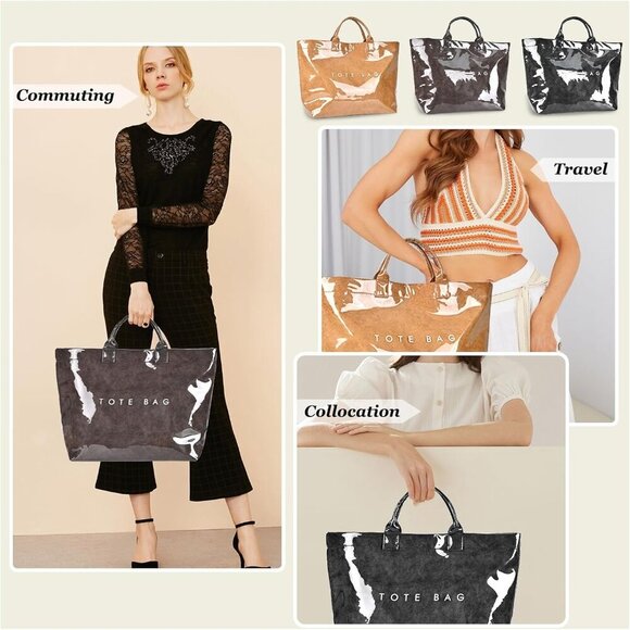 PVC Tote Bag Large Capacity Waterproof Fashion Shopping Travel Hobo Bag - Picture 4 of 7